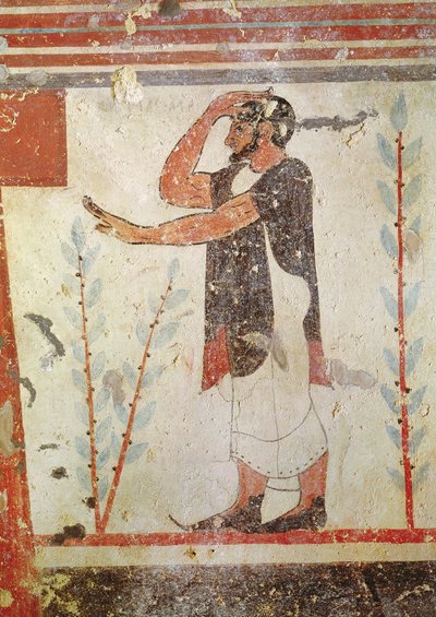 Priester die een rituele gebaar maakt, uit het graf van de Auguren, ca. 530-20 v.Chr. door Etruscan